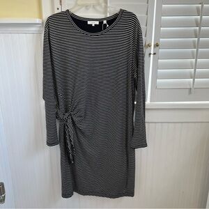 Vince Black & White Stripe Long Sleeve Side Tie T-Shirt Dress Women’s Large NEW